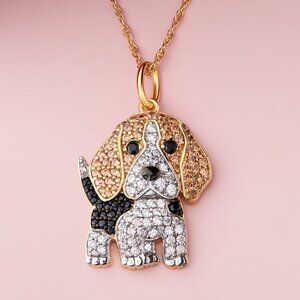 BEAGLE Dog Breed Gold Plated Sterling Silver Rhinestone CZ Pendant Necklace NEW
